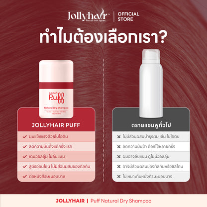 Jollyhair™ Puff Natural Dry Shampoo ดรายแชมพูขจัดความมัน สูตรผสมไบโอติน