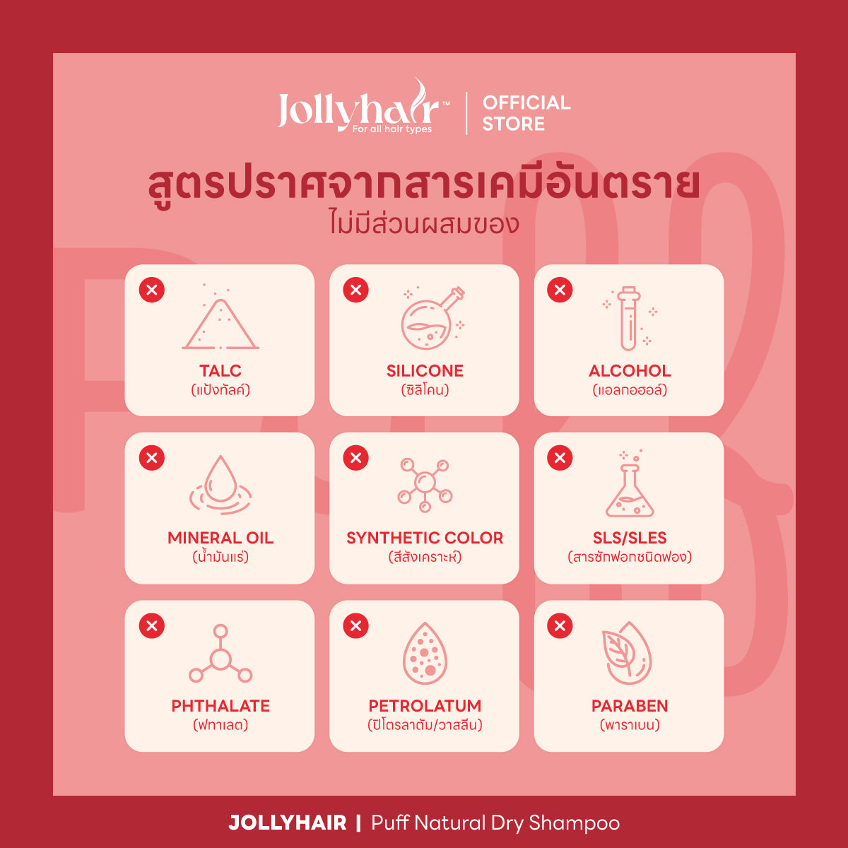 Jollyhair™ Puff Natural Dry Shampoo ดรายแชมพูขจัดความมัน สูตรผสมไบโอติน